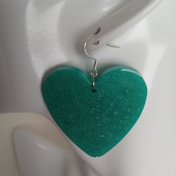 Hand Crafted Jewelry - Green Heart-Shaped Earrings